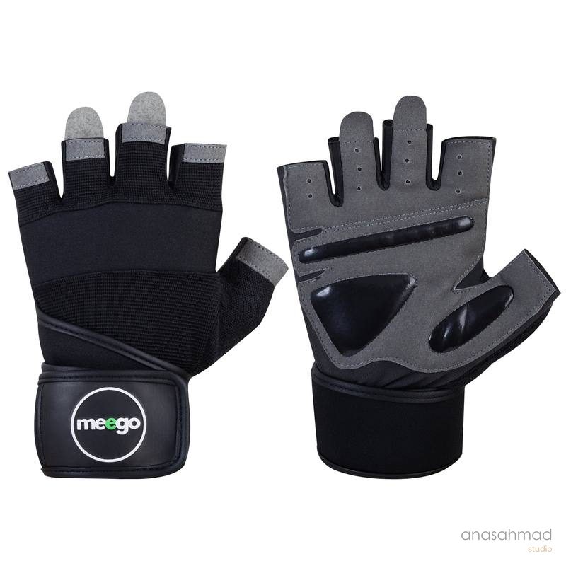 Meego fingerless weightlifting gloves, alternate angle pair shot