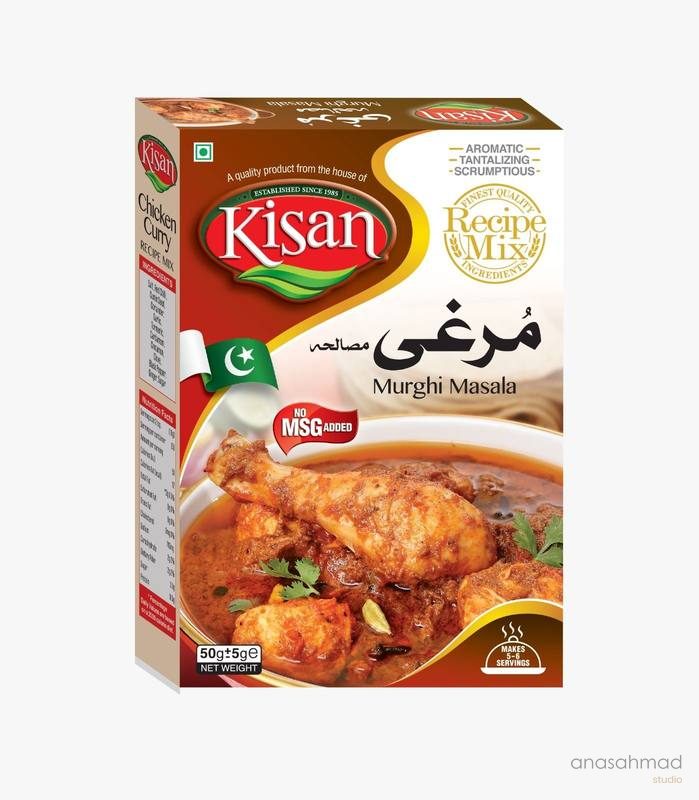 Kisan Murghi Masala chicken curry spice mix box with styled photography