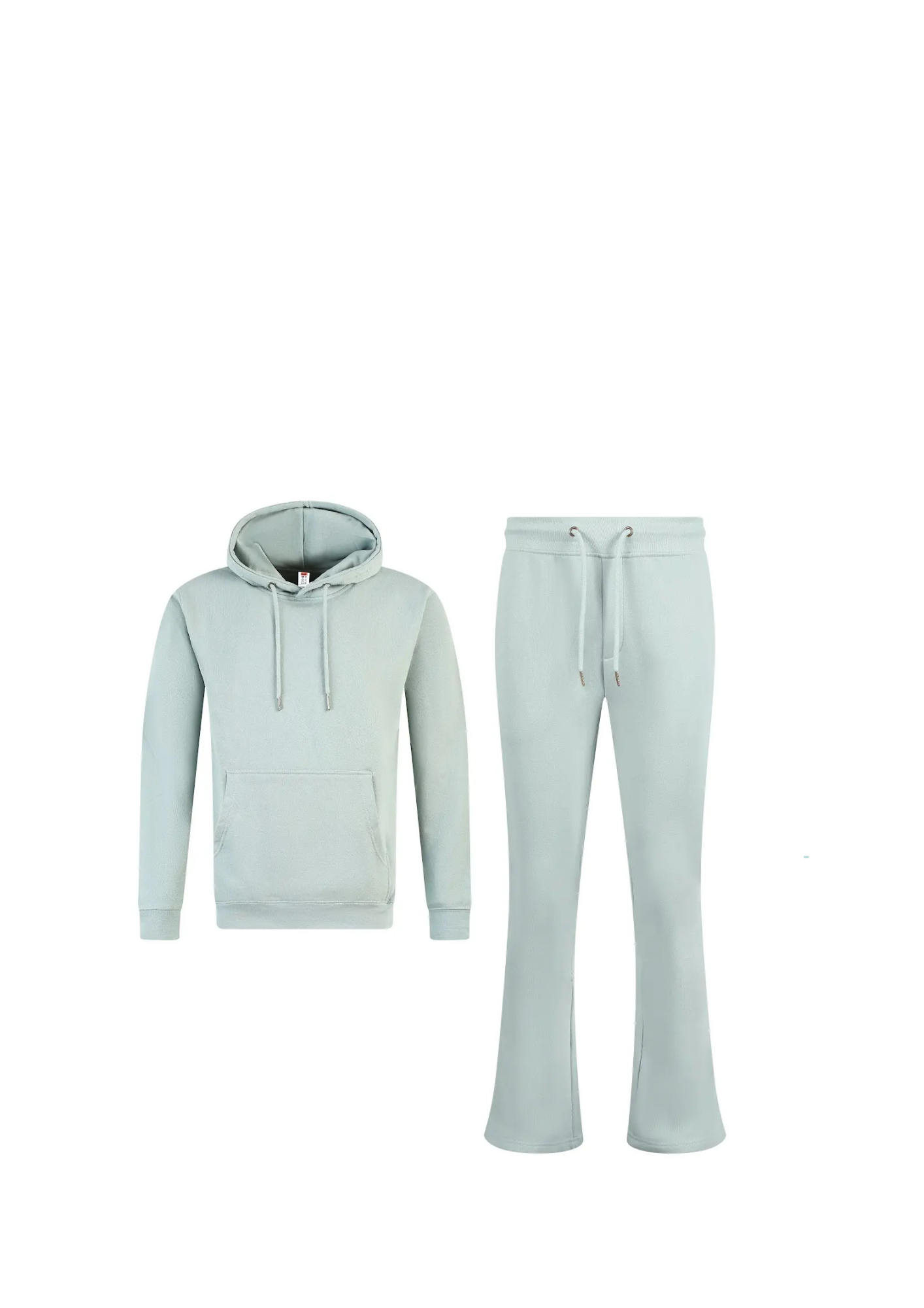 Minimalist hoodie and sweatpants set in light color on white background